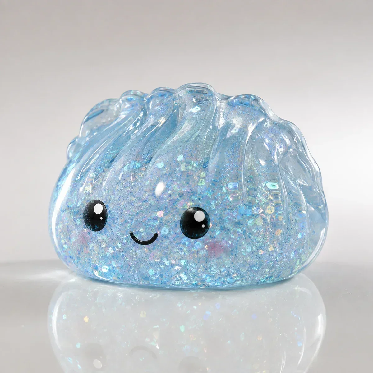 Calm Blue Glitter Dumpling squishy — Transparent Crystal, Dumpling Squishy family, wholesale from factory