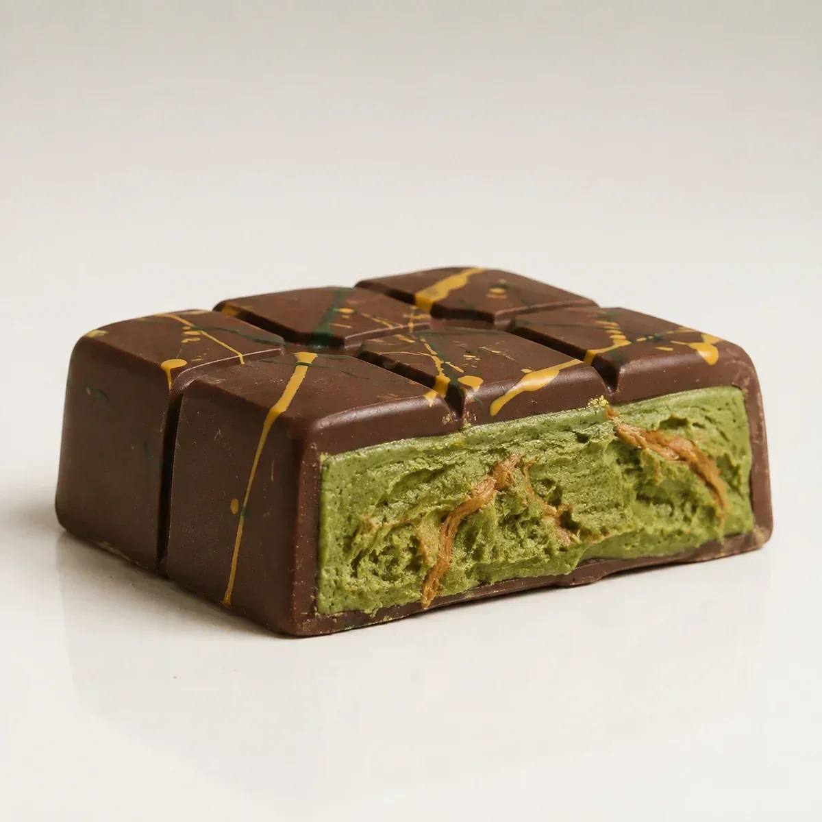 Golden Grid Dubai Chocolate squishy — Slow-Rise PU Foam, Food & Bakery Squishy family, wholesale from factory