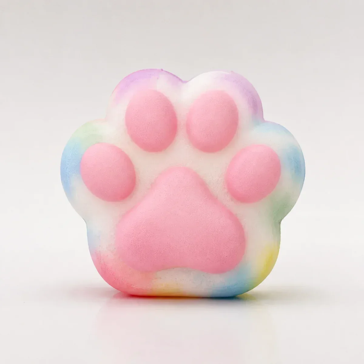 White Base Pink With Rainbow Cat Paw squishy — Slow-Rise PU Foam, Cat Paw Squishy family, wholesale from factory